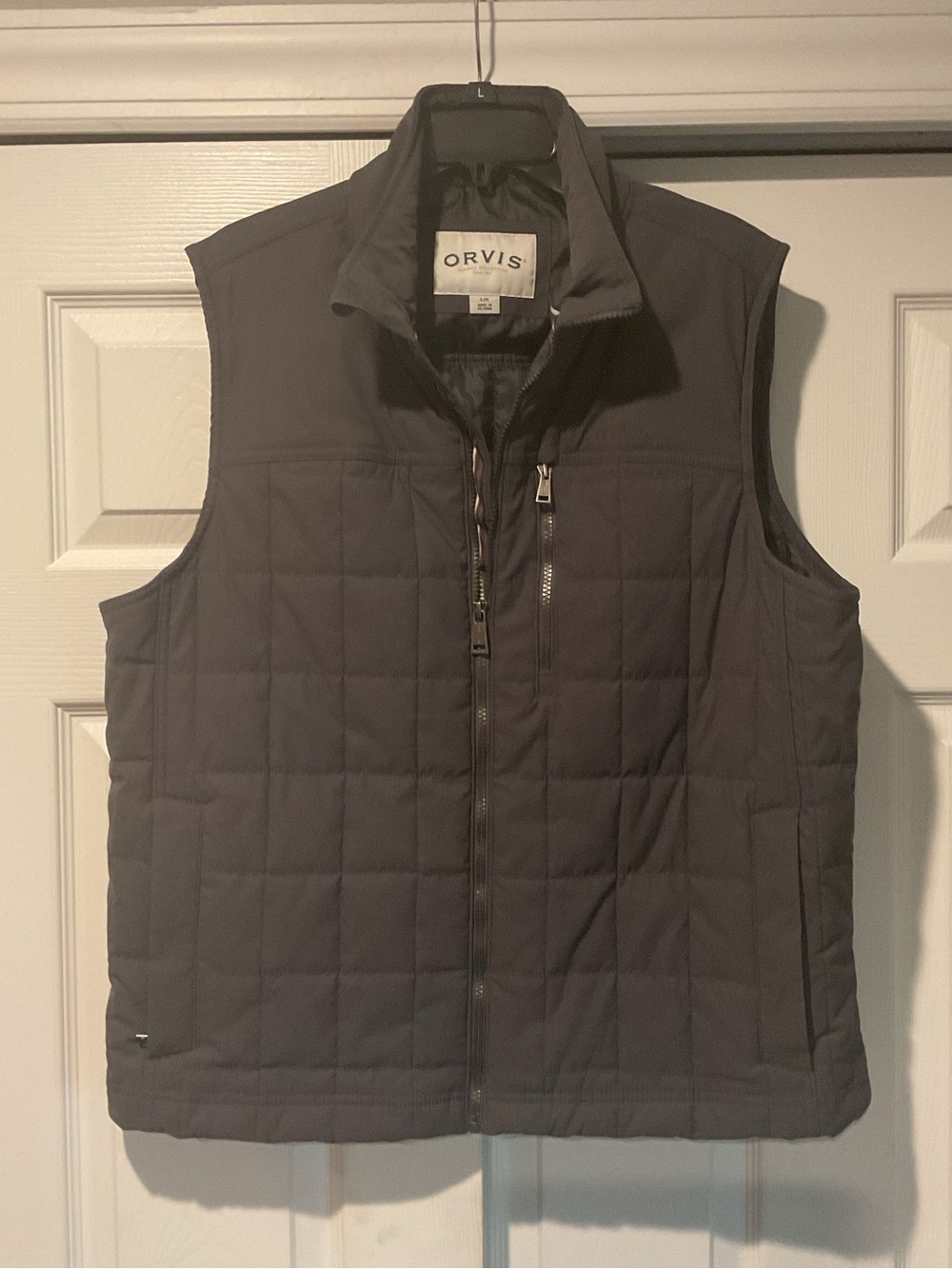 Orvis Men's Quilted Khaki Gray Vest Jacket with Zip Front Casual Gorpcore sz L